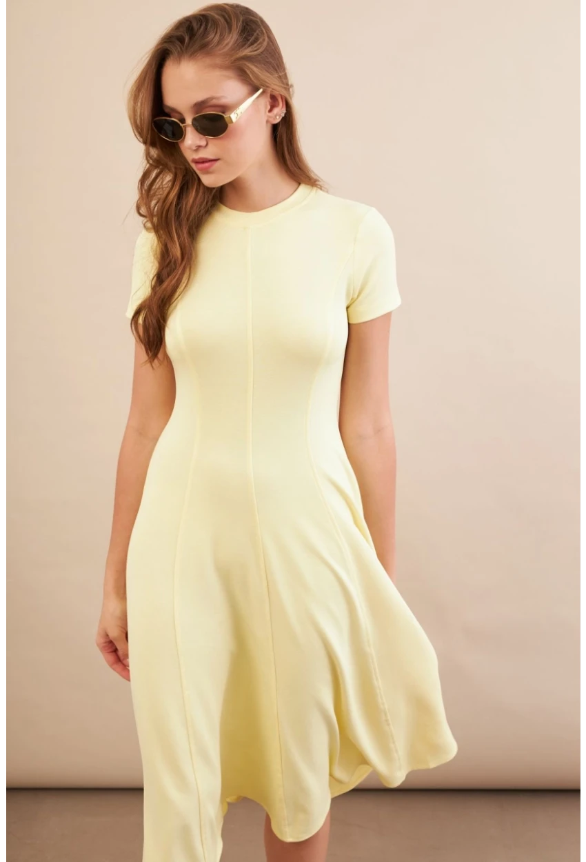 Kadın Sarı Midi Çan Elbise DMR461