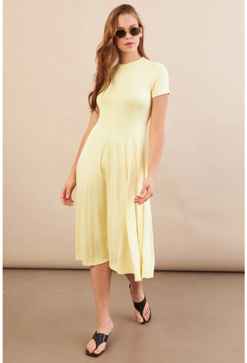 Kadın Sarı Midi Çan Elbise DMR461