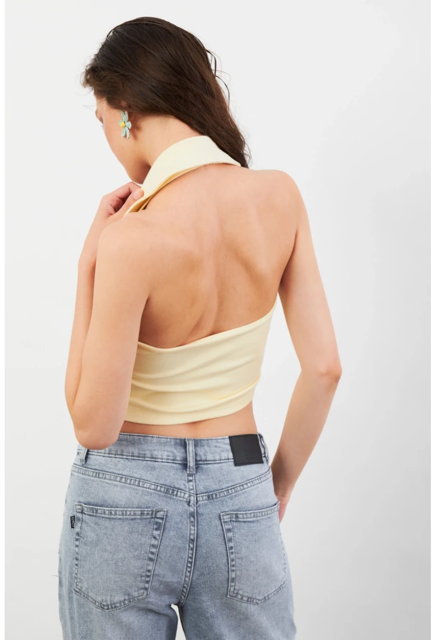 Kadın Sarı Sırtı Açık Düğmeli Bluz LPP1246-90