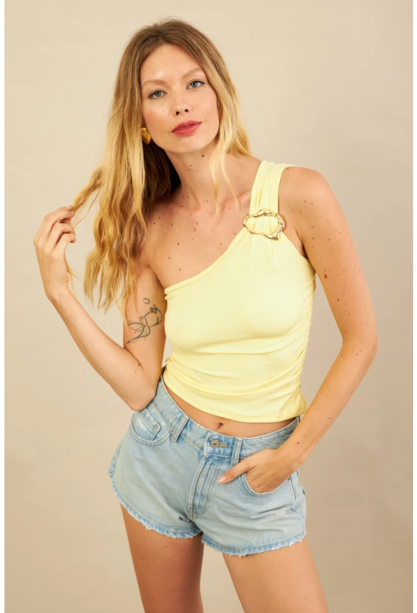 Kadın Sarı Tokalı Büzgülü Bluz AN6021