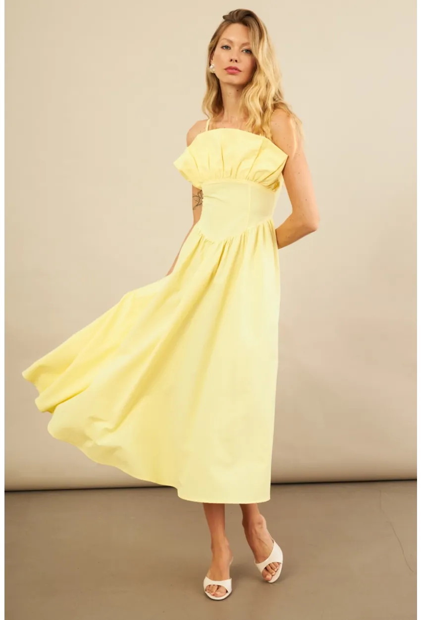 Kadın Sarı Volanlı Midi Elbise MİL4856