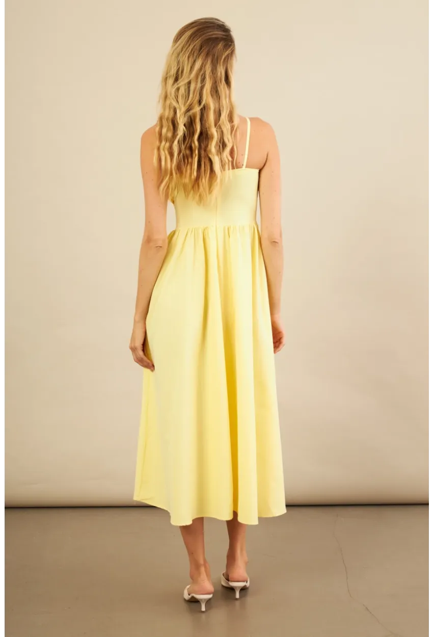 Kadın Sarı Volanlı Midi Elbise MİL4856