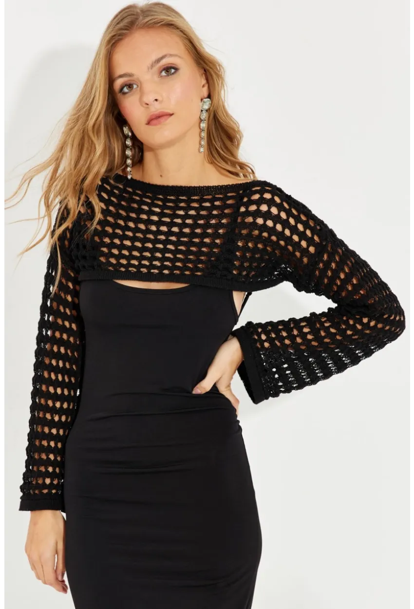 Kadın Siyah Ajurlu Bolero YV115