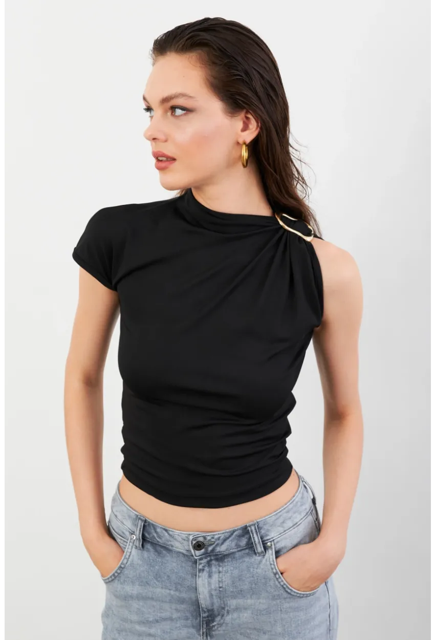 Kadın Siyah Aksesuarlı Bluz EY3129
