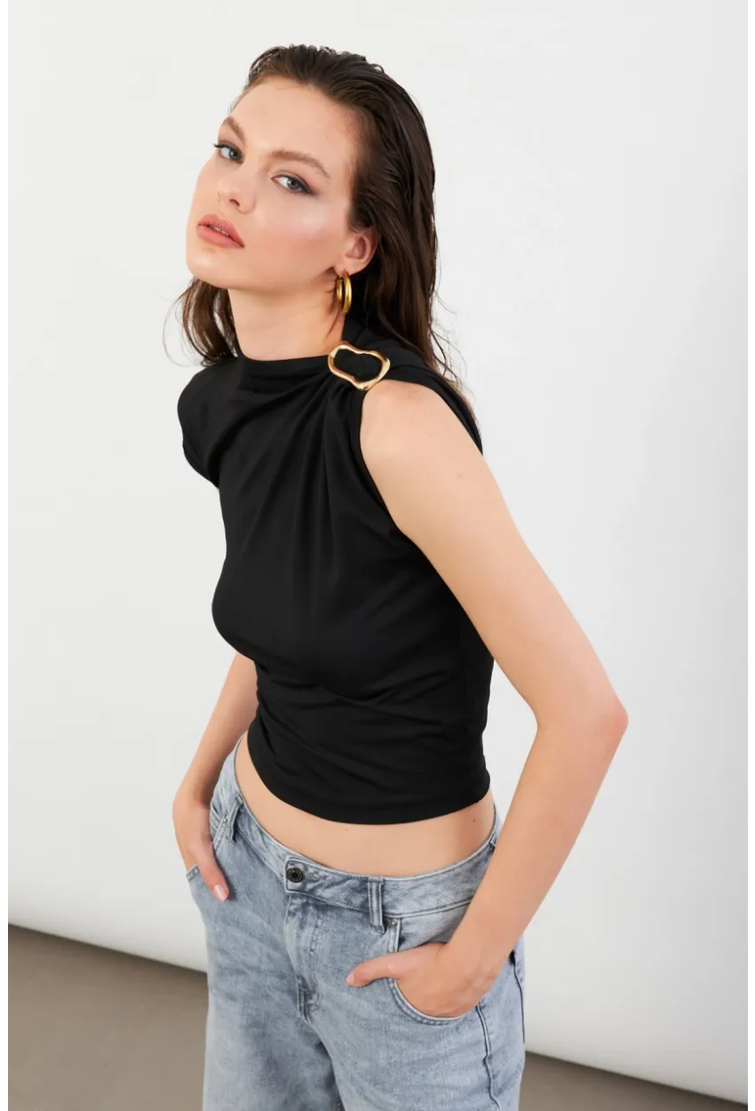 Kadın Siyah Aksesuarlı Bluz EY3129