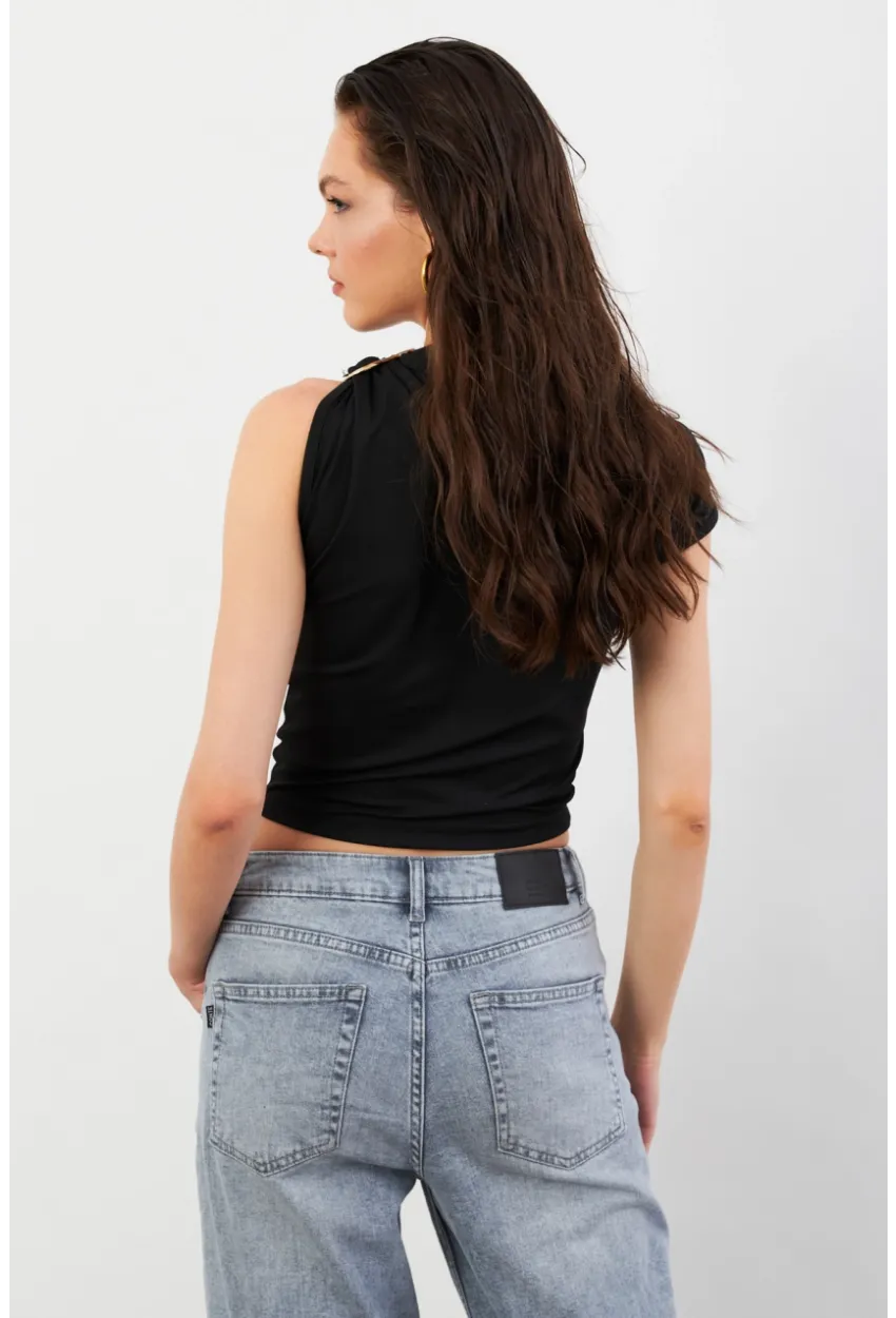 Kadın Siyah Aksesuarlı Bluz EY3129