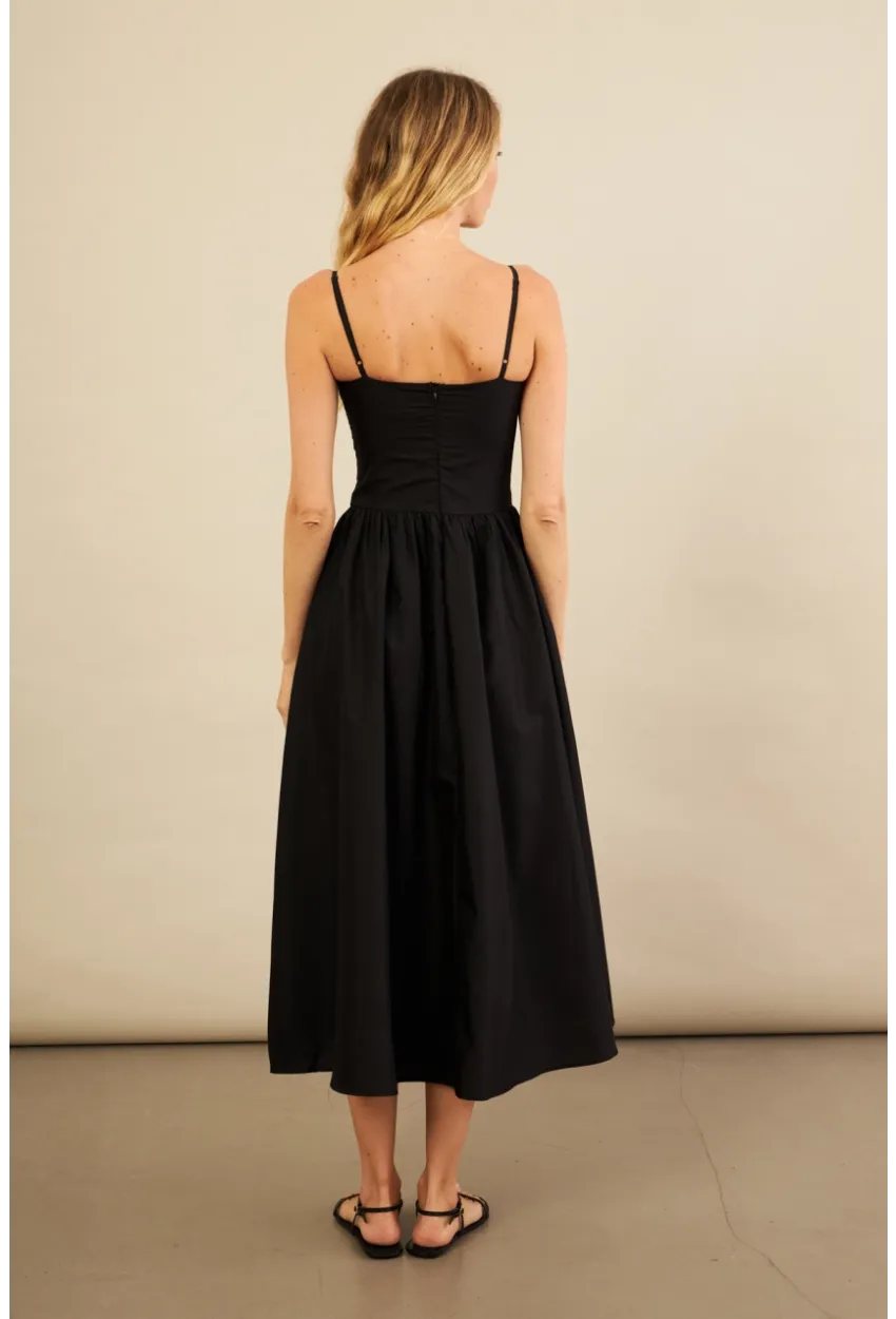 Kadın Siyah Askılı Detaylı Midi Elbise YEL221653