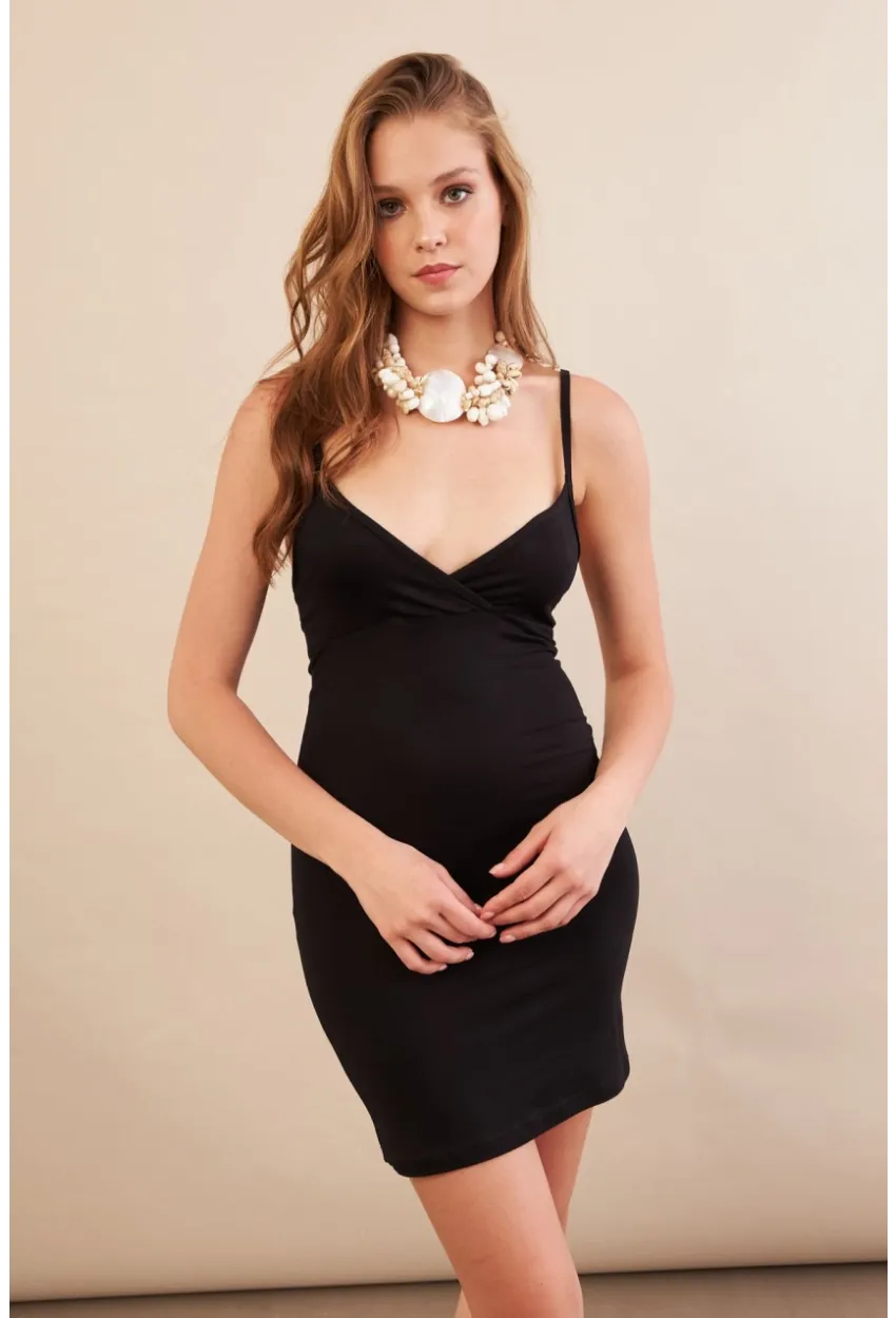 Kadın Siyah Askılı Mini Elbise LPP1129-90