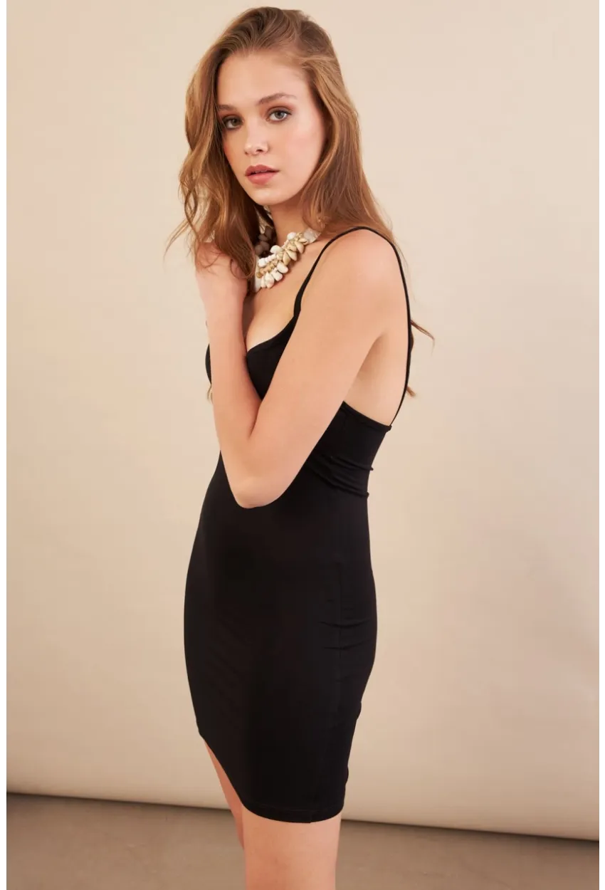 Kadın Siyah Askılı Mini Elbise LPP1129-90