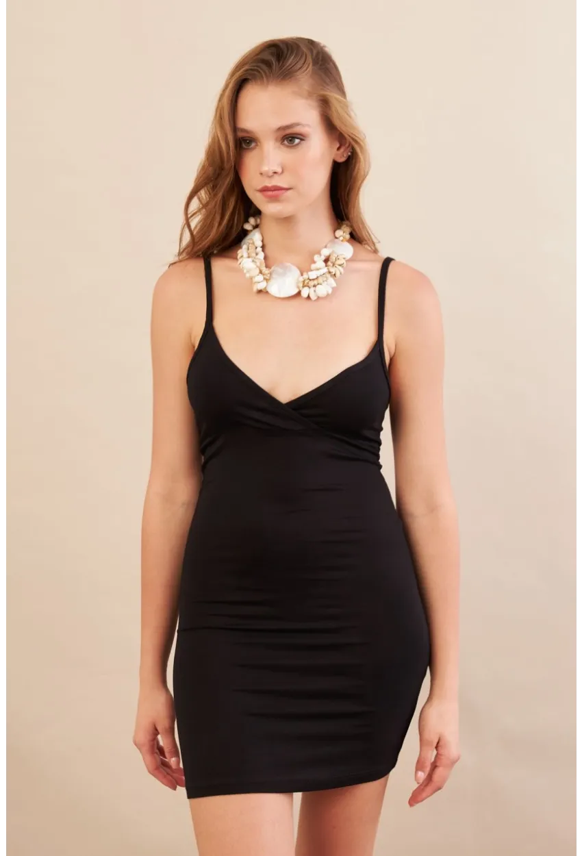 Kadın Siyah Askılı Mini Elbise LPP1129-90