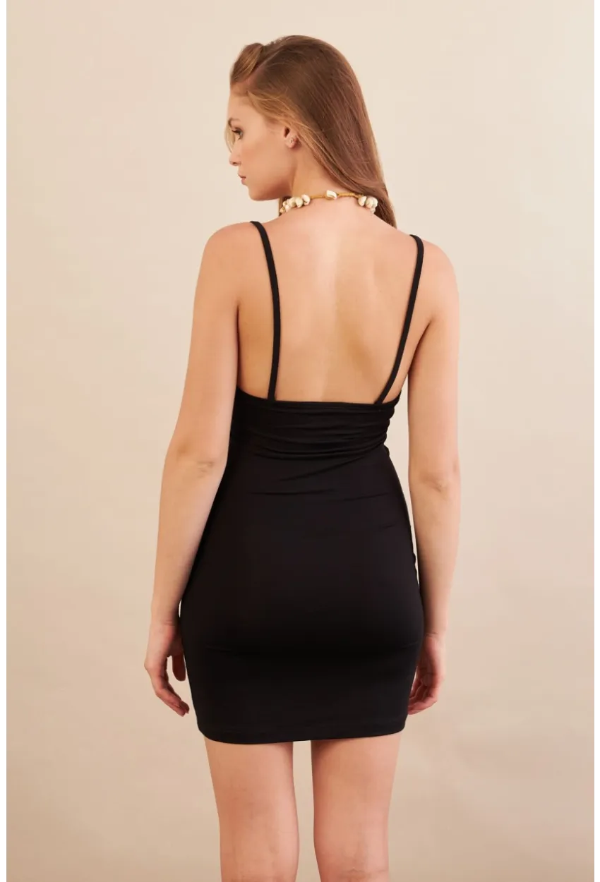 Kadın Siyah Askılı Mini Elbise LPP1129-90