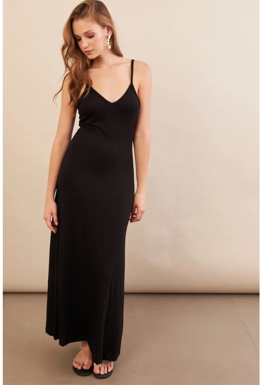 Kadın Siyah Ayarlanabilir Askılı Midaxi Elbise EY3115