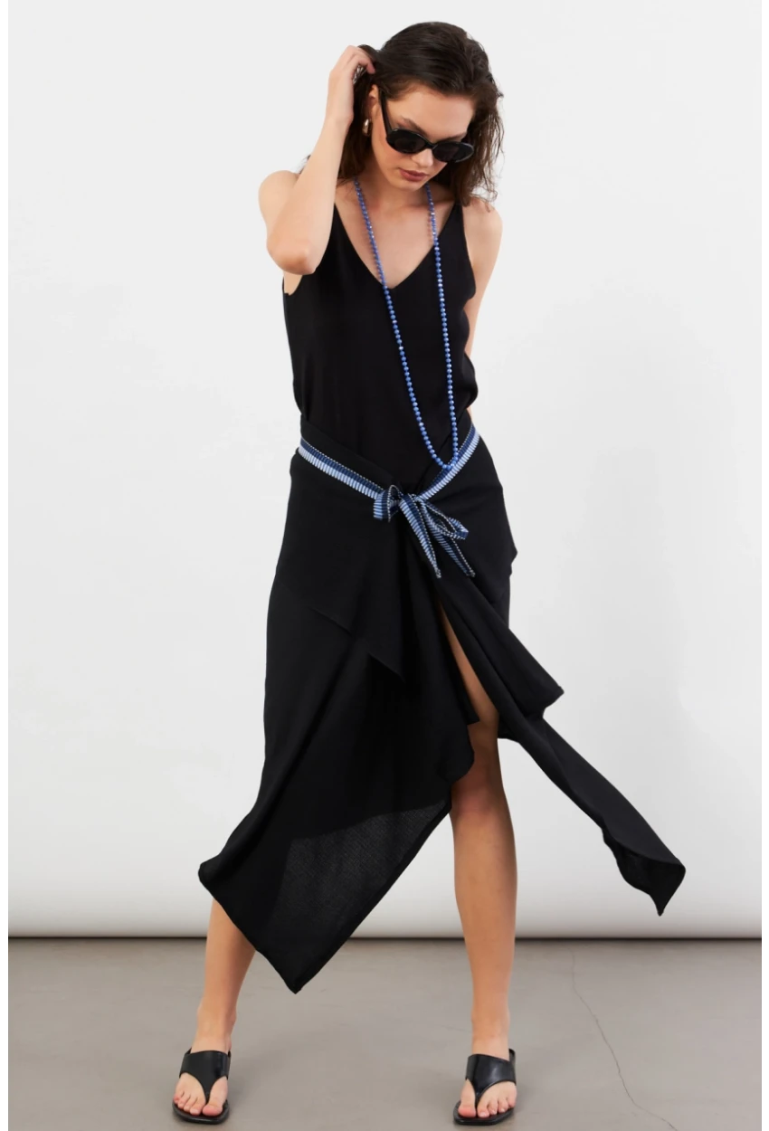 Kadın Siyah Bağlamalı Anvelop Midi Etek EY3131