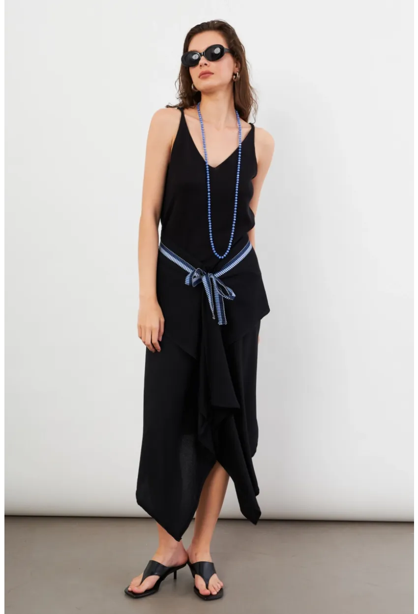 Kadın Siyah Bağlamalı Anvelop Midi Etek EY3131