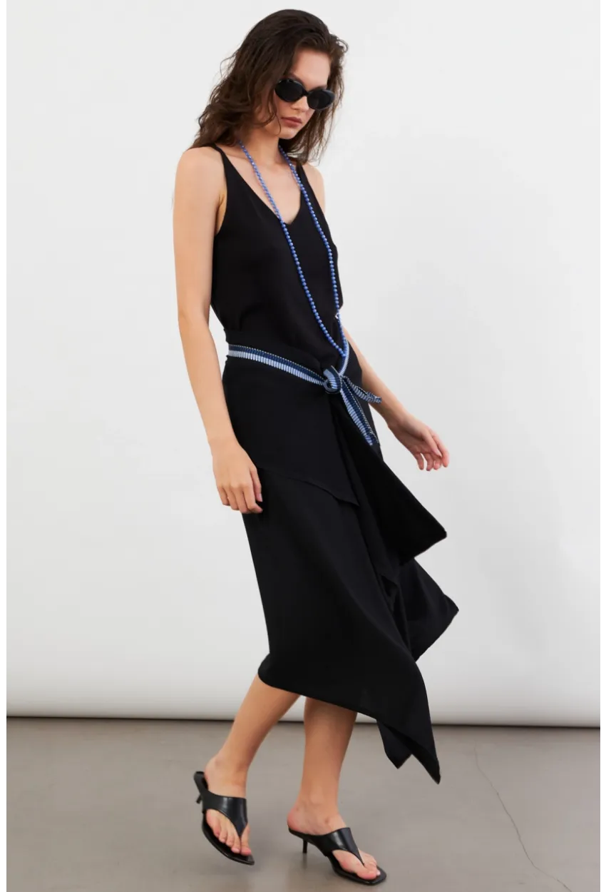 Kadın Siyah Bağlamalı Anvelop Midi Etek EY3131