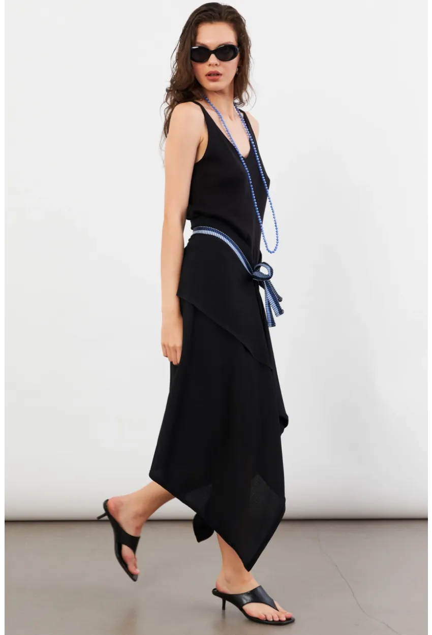 Kadın Siyah Bağlamalı Anvelop Midi Etek EY3131