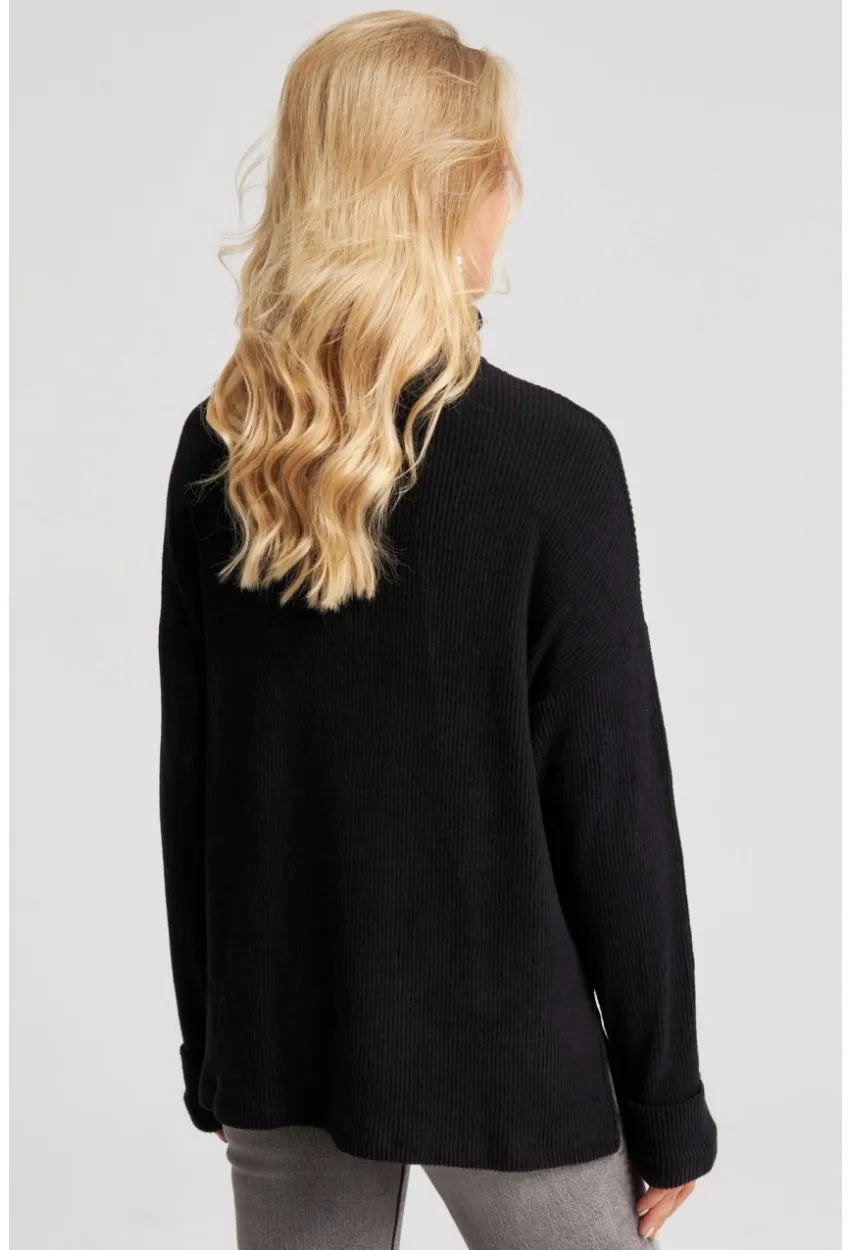 Kadın Siyah Balıkçı Fitilli Triko Kazak AYD257