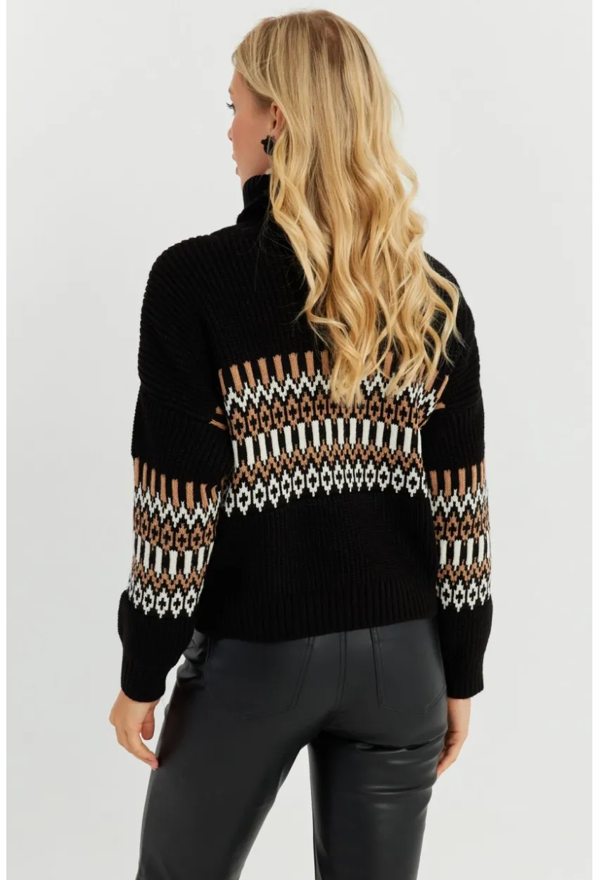 Kadın Siyah Balıkçı Triko Kazak YZ527