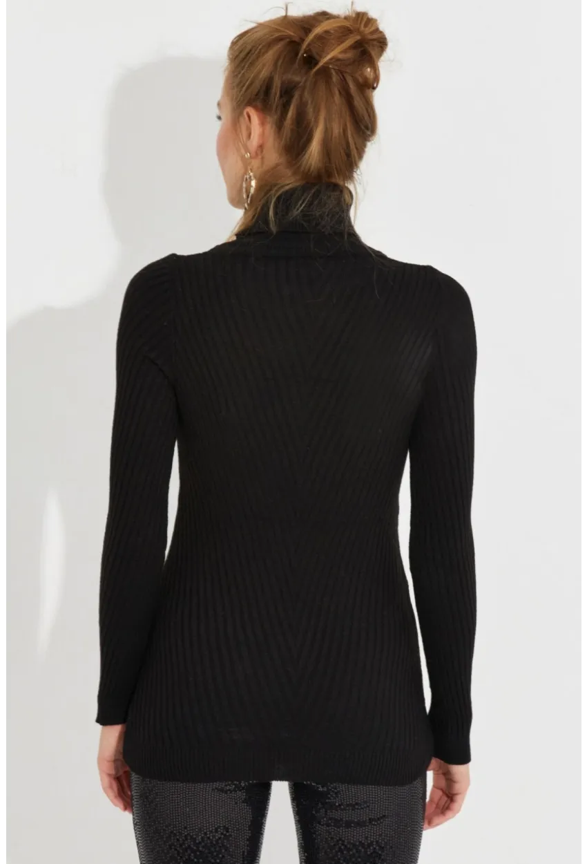 Kadın Siyah Balıkçı Yaka Triko Bluz MSS128