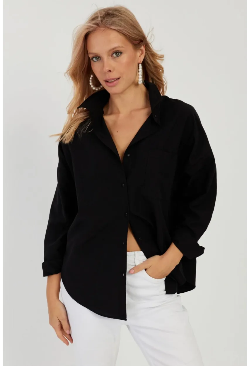 Kadın Siyah Basic Gömlek ZER403