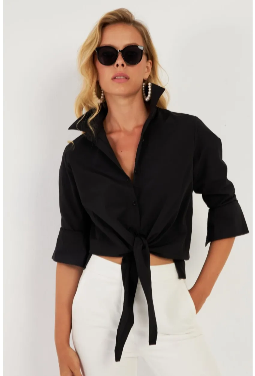 Kadın Siyah Basic Gömlek ZER409