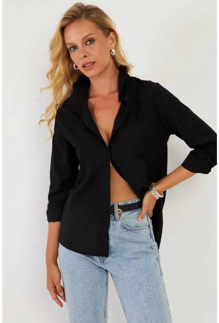 Kadın Siyah Basic Gömlek ZER411