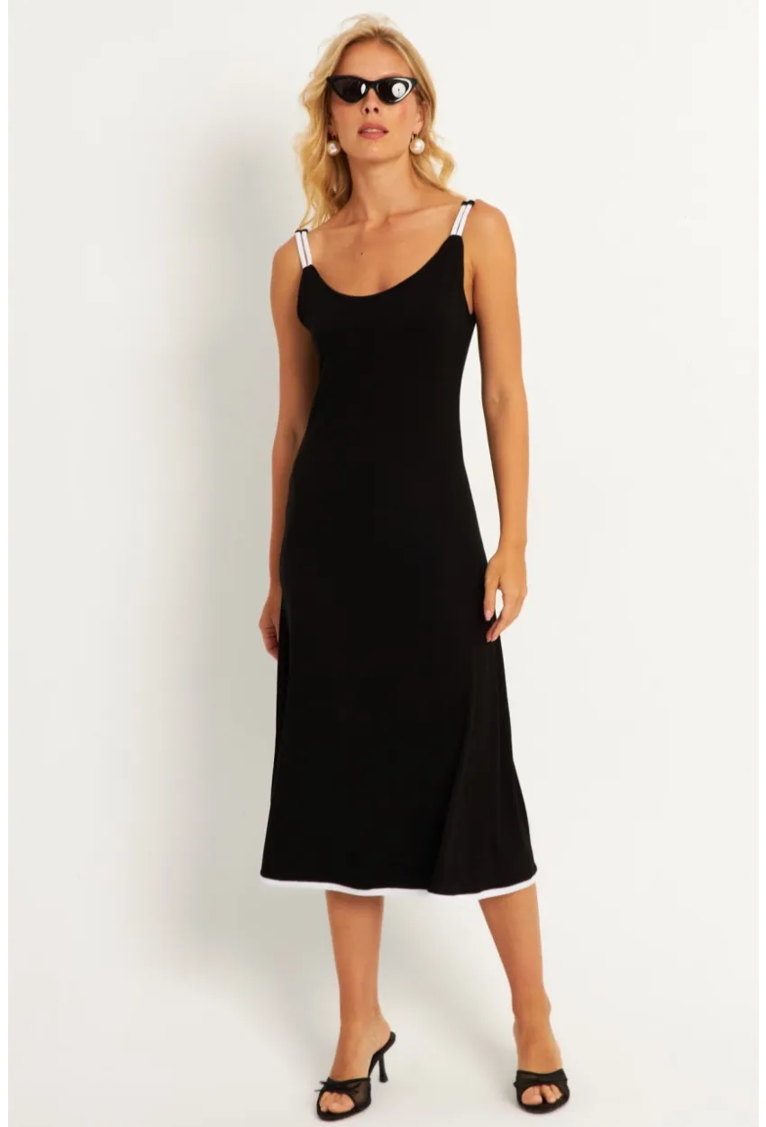 Kadın Siyah-Beyaz Kontrast Midi Elbise ST057