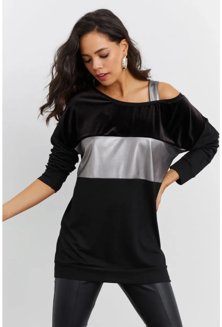 Kadın Siyah Bloklu Bluz ST819