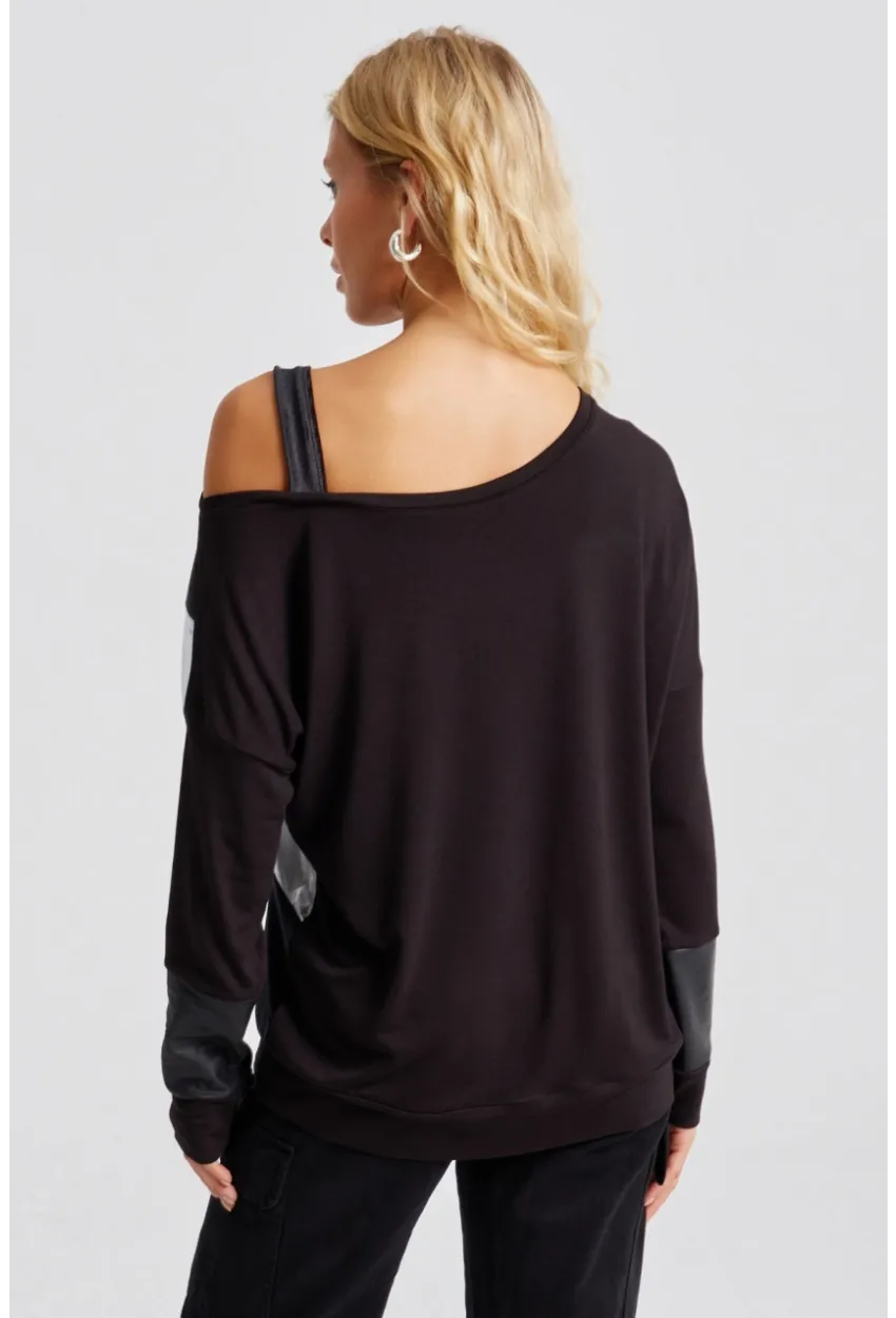 Kadın Siyah Bloklu Bluz ST825