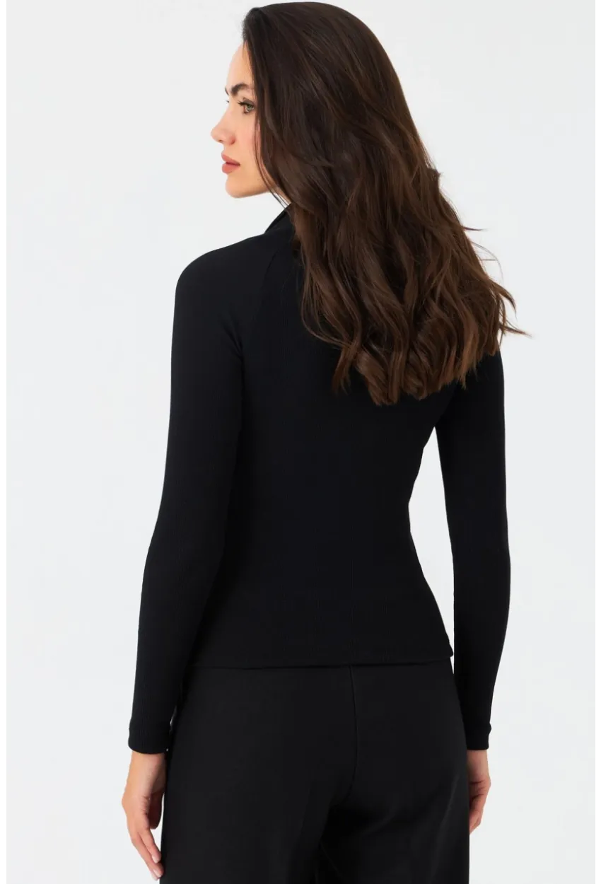 Kadın Siyah Boyun Bağlamalı Kaşkorse Bluz EY2986