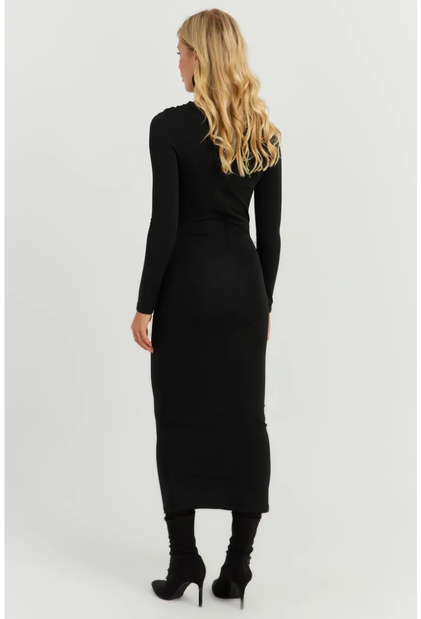 Kadın Siyah Büzgülü Midi Elbise KED5000