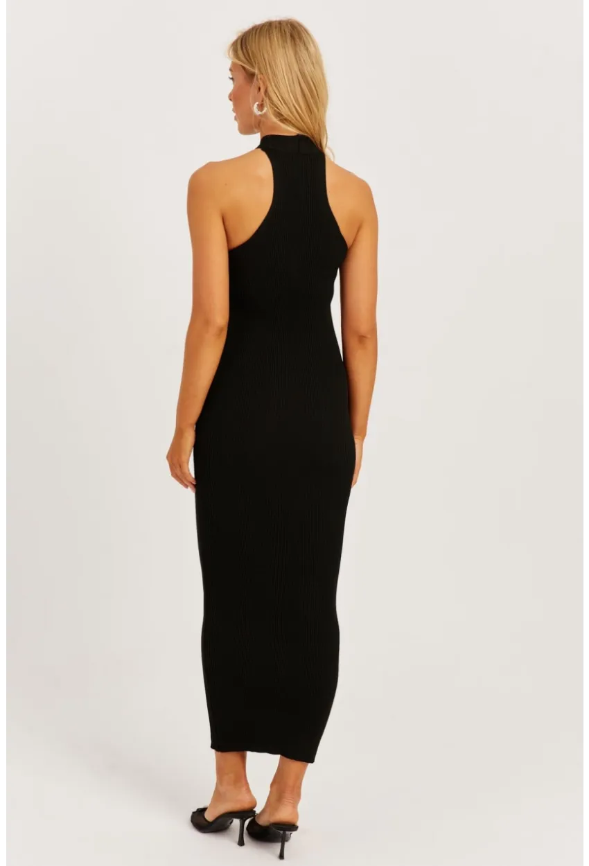 Kadın Siyah Çapraz Yaka Triko Elbise YZ630