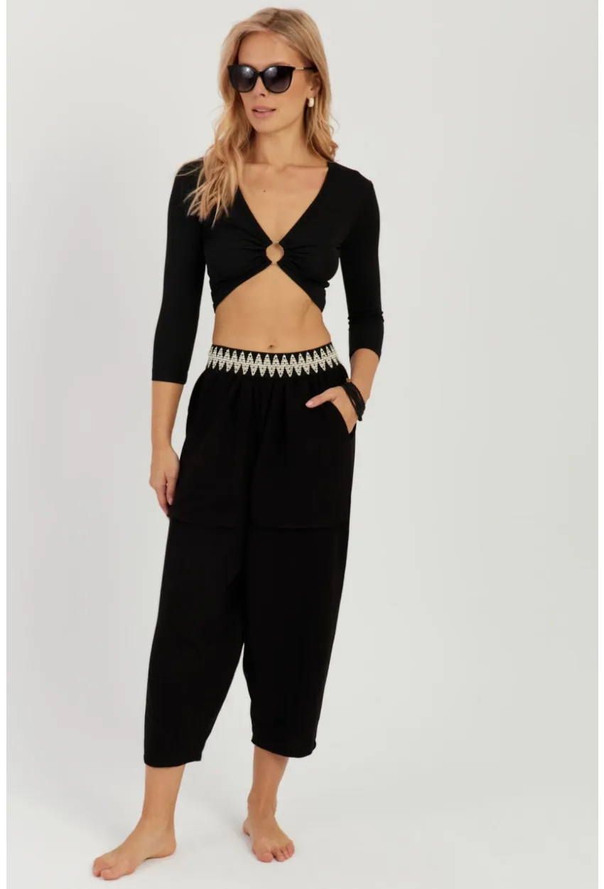 Kadın Siyah Cepli Şalvar Pantolon ÖM1203