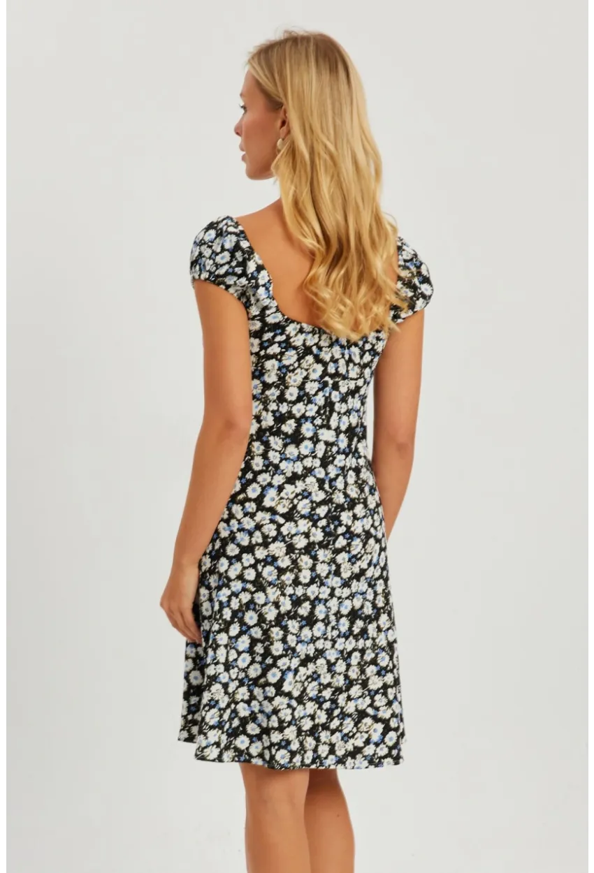 Kadın Siyah Çiçekli Mini Elbise GÇ165