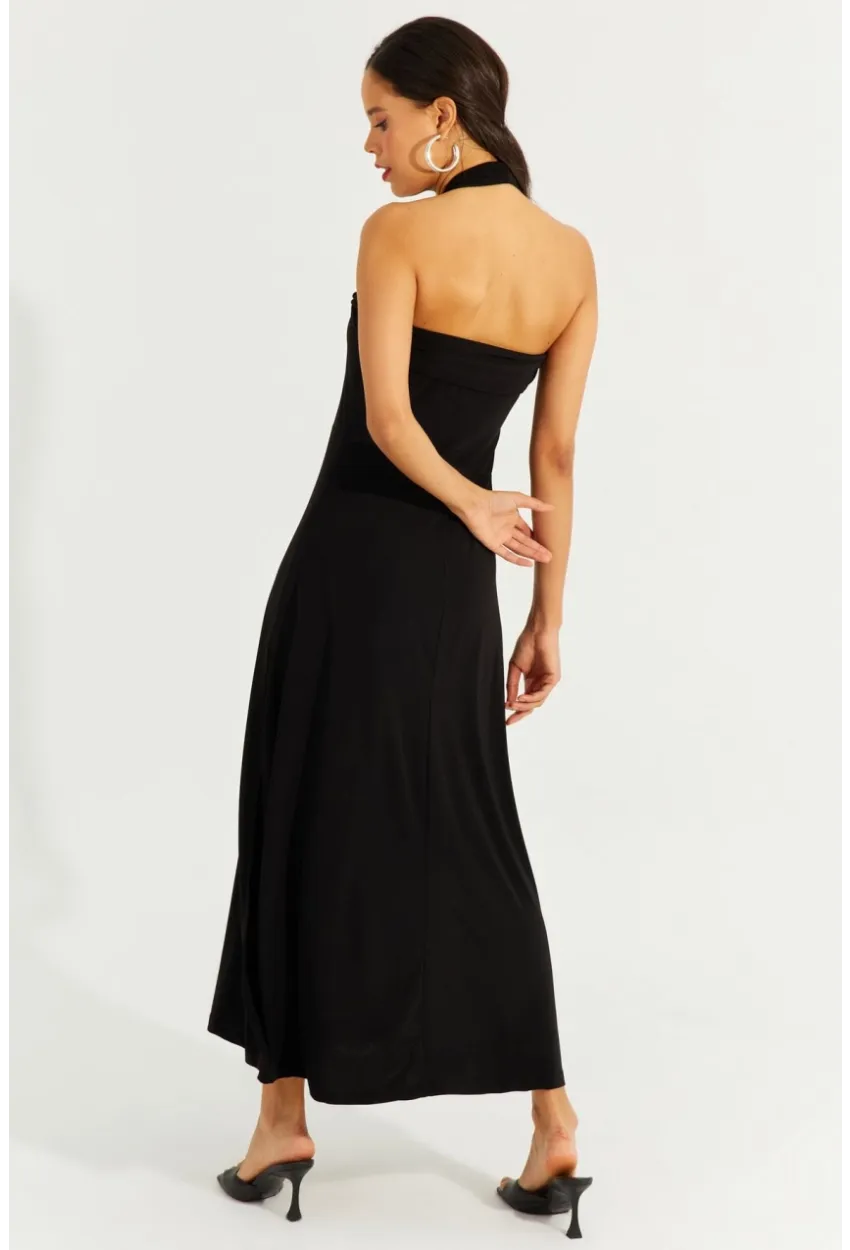 Kadın Siyah Çift Askılı Maxi Elbise BK261084