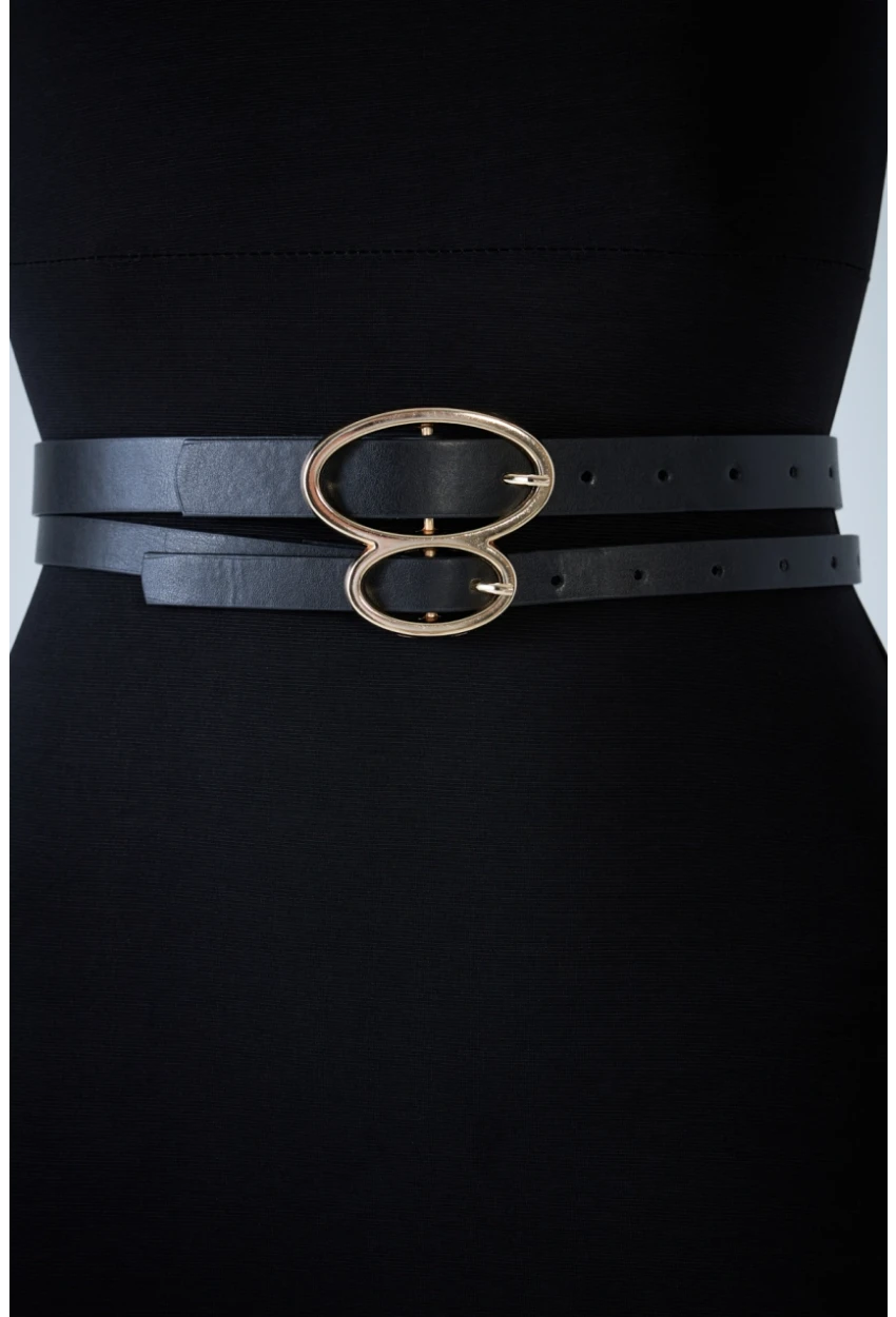 Kadın Siyah Çift Tokalı Çiftli Kemer BE724