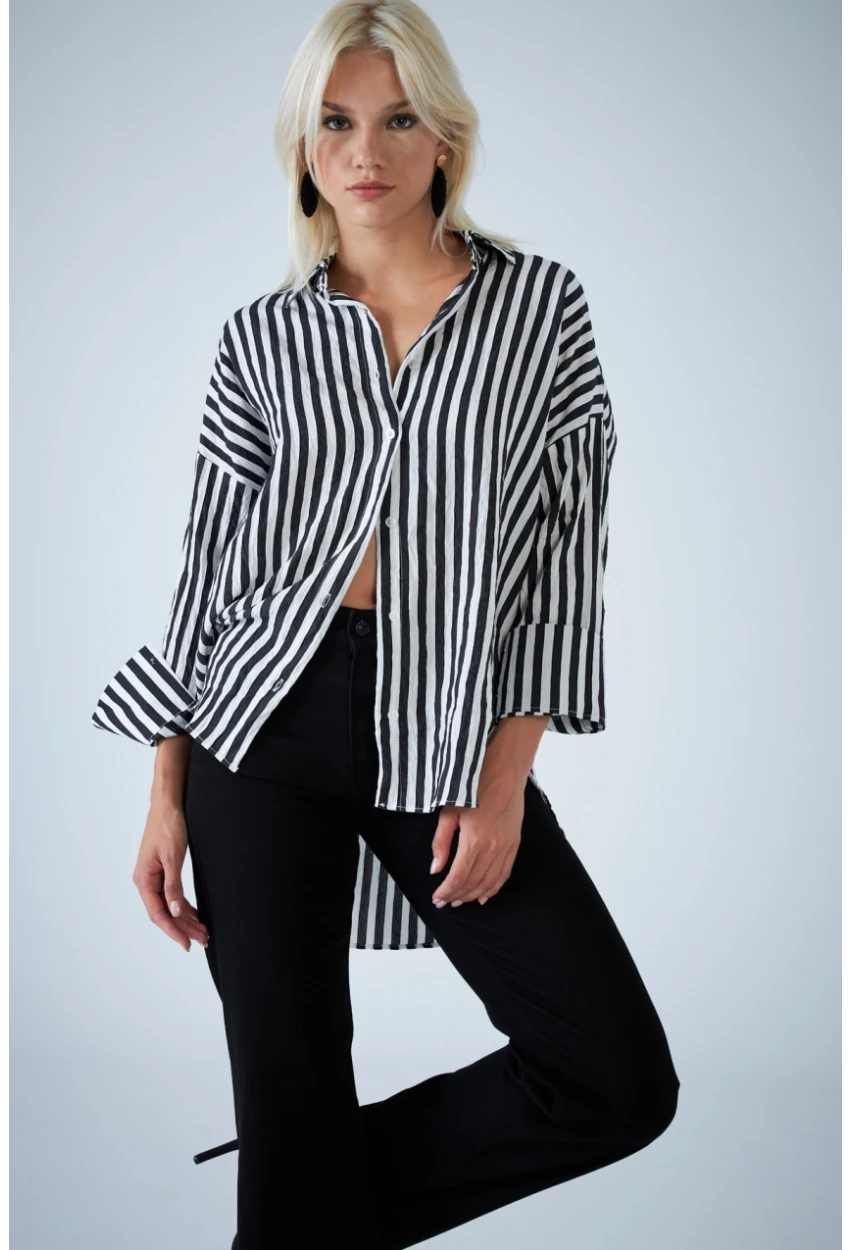 Kadın Siyah Çizgili Gömlek ELN600