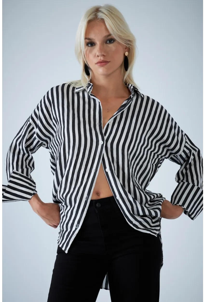 Kadın Siyah Çizgili Gömlek ELN600