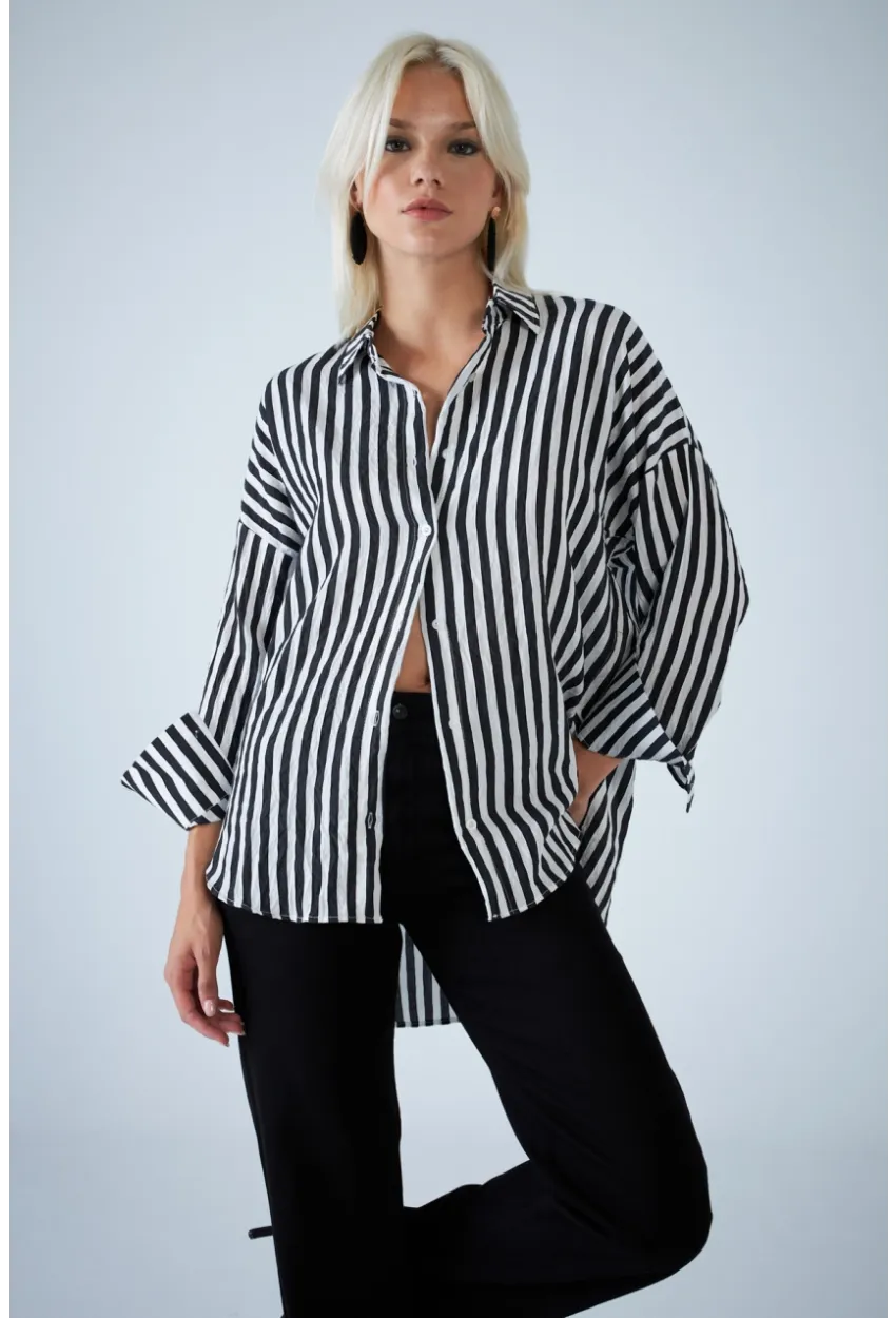 Kadın Siyah Çizgili Gömlek ELN600