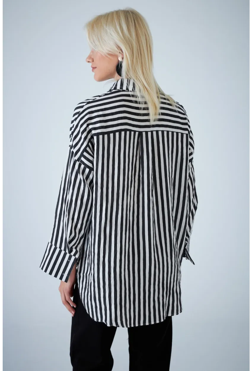 Kadın Siyah Çizgili Gömlek ELN600