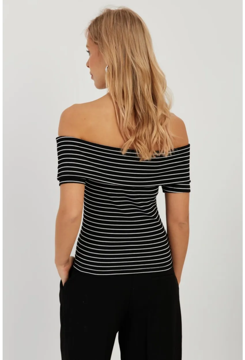 Kadın Siyah Çizgili Madonna Bluz YZ1001