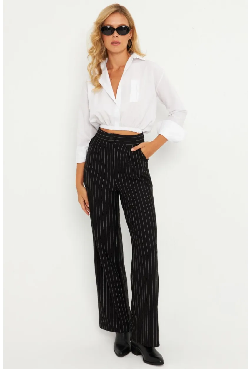 Kadın Siyah Çizgili Pantolon ELT0011