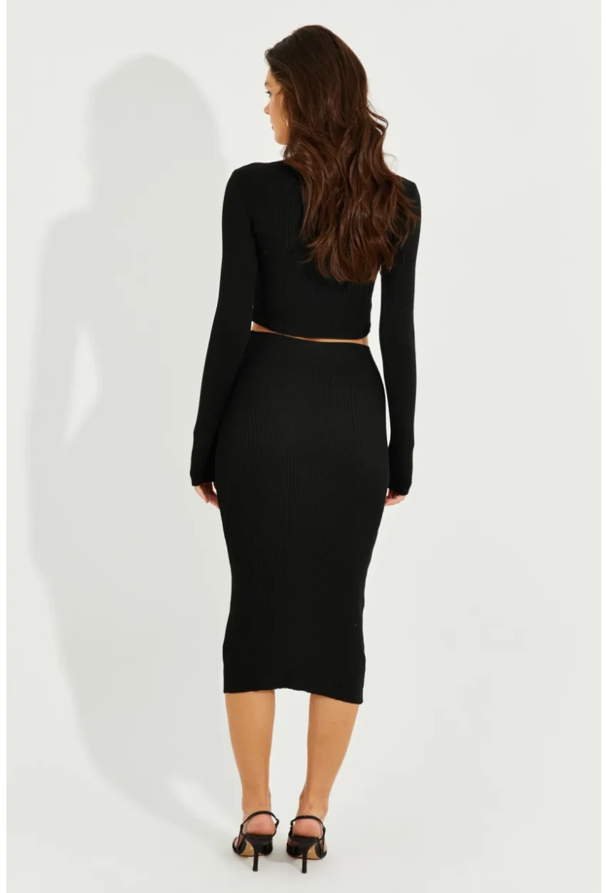 Kadın Siyah Crop Etek Takım KZ2201