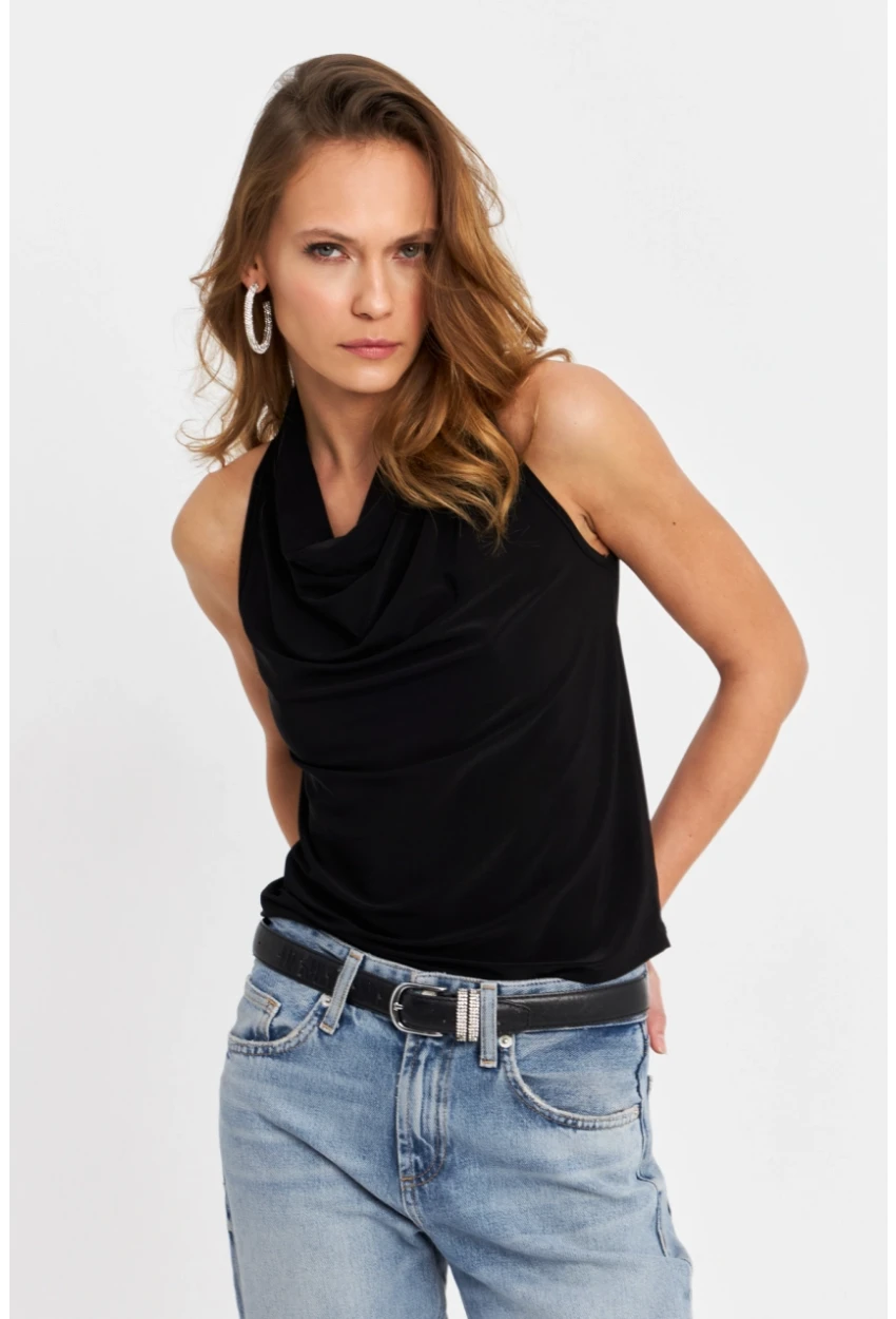 Kadın Siyah Degaje Yaka Kolsuz Bluz LPP1226-90