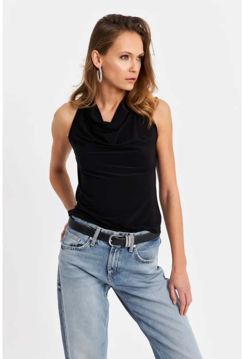 Kadın Siyah Degaje Yaka Kolsuz Bluz LPP1226-90