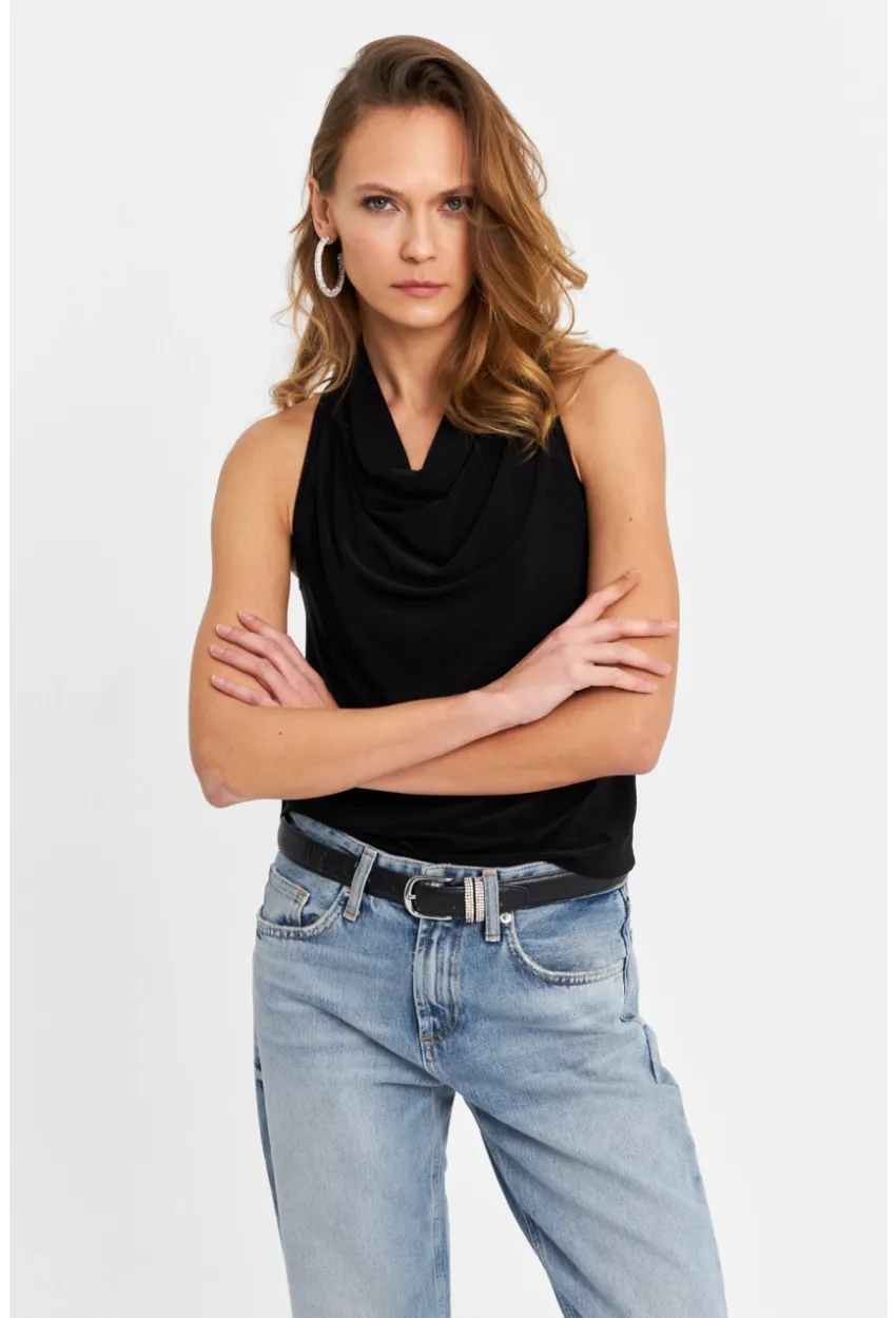 Kadın Siyah Degaje Yaka Kolsuz Bluz LPP1226-90