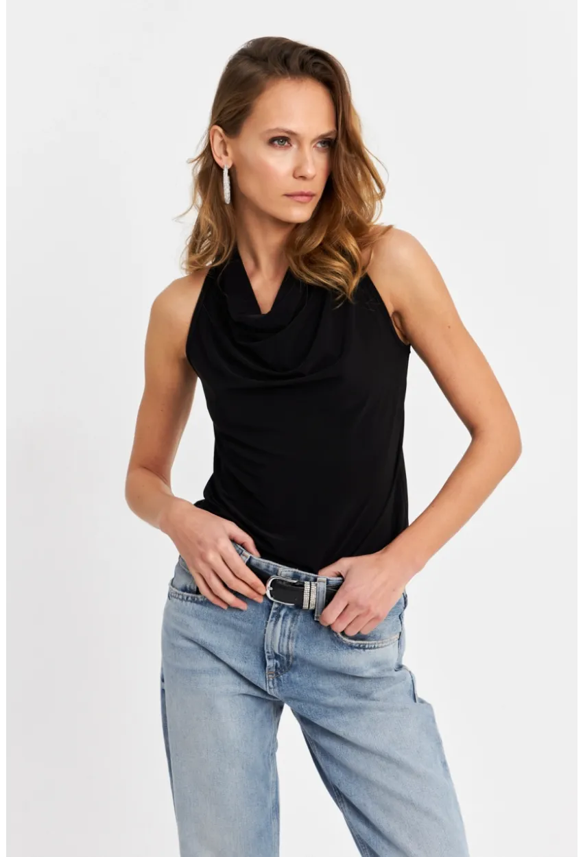 Kadın Siyah Degaje Yaka Kolsuz Bluz LPP1226-90