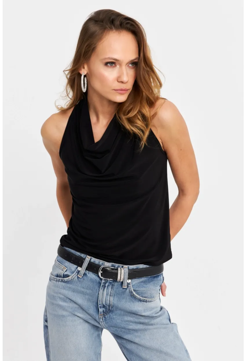 Kadın Siyah Degaje Yaka Kolsuz Bluz LPP1226-90