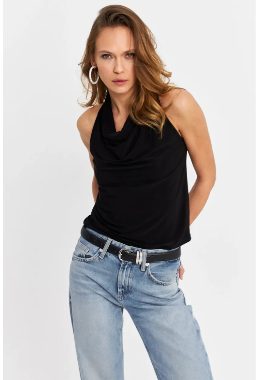 Kadın Siyah Degaje Yaka Kolsuz Bluz LPP1226-90