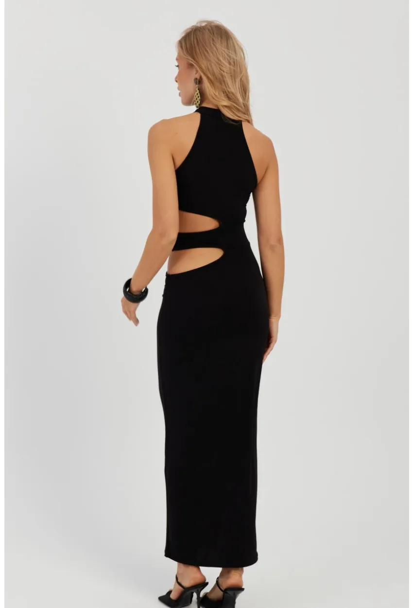 Kadın Siyah Dekolteli Maxi Elbise MEN2031
